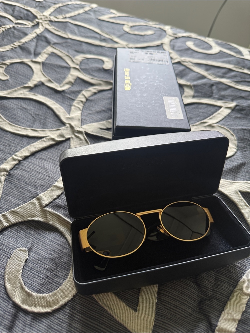 Versace Oval Sunglasses with Black and Gold Finish